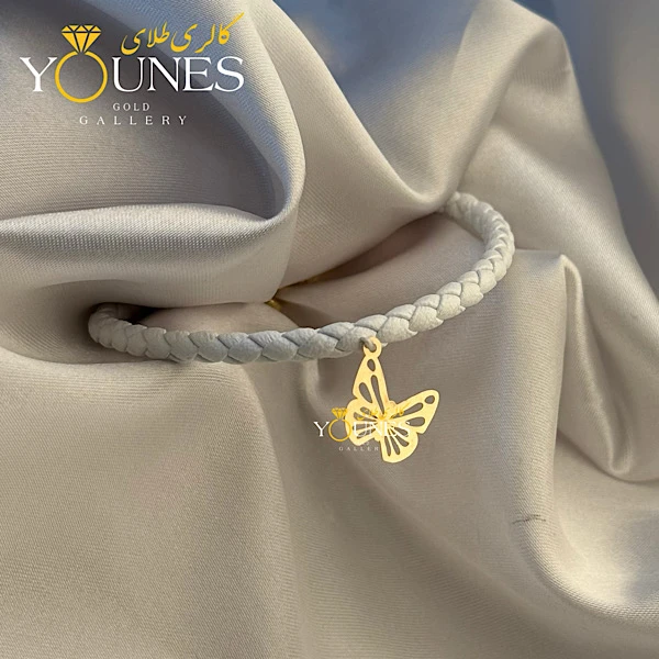 تصویر دوم دستبند چرم شاپرک طلا